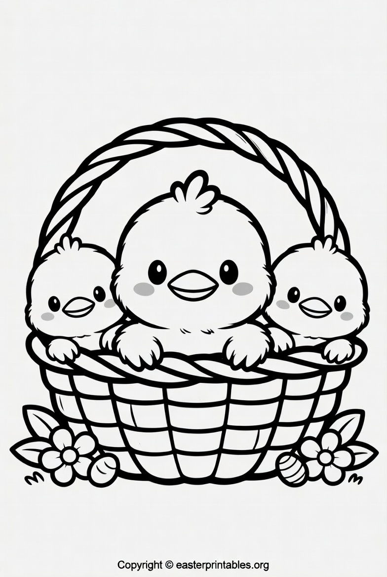 Cute Baby Chicks in a Basket, Download at EasterPrintables.Org